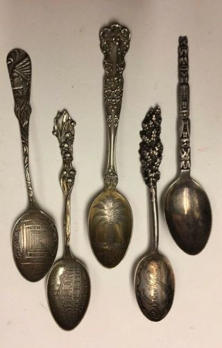 35.  8g Antique Sterling Silver Souvenir Spoons C 1900 La Ny Seattle Kansas City