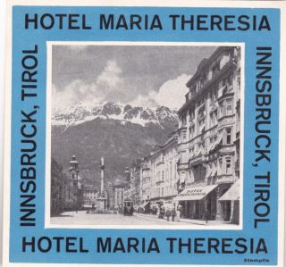 Austria Innsbruck Hotel Maria Theresia Vintage Luggage Label Lbl0917