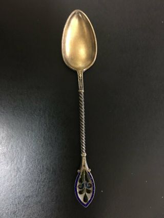 Small Sterling Silver Spoon Twist Handle Enamel Pommel