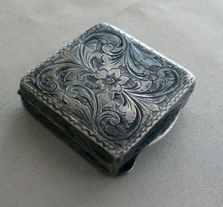 Antique Small 800 Silver Engraved Flower Scroll Design Pill Or Trinket Box;h821