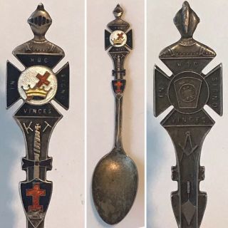 Antique George E Homer Sterling & Enamel Masonic Knights Templar Souvenir Spoon