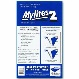 50 - E.  Gerber Mylites 2 Current / Modern 2 - Mil Mylar Comic Bags Sleeves 700m2
