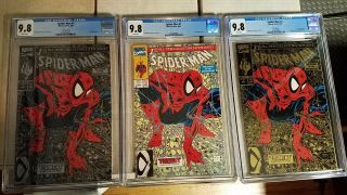 Spider - Man 1 Trifecta Gold,  Silver & Green Covers,  All Cgc 9.  8 (marvel 1990)