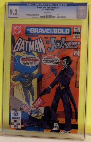 Brave And The Bold 191 Cgc 9.  2 - White Joker With A Gun Cover,  Penguin App.
