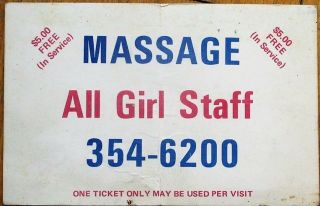 Massage 1970s Coupon/ticket/advertising Card W/sexist Slogan - 