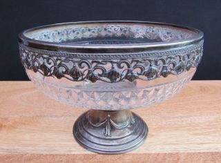 Antique Vintage Silver Plated & Glass Compote Serving Bowl 14 Cm High