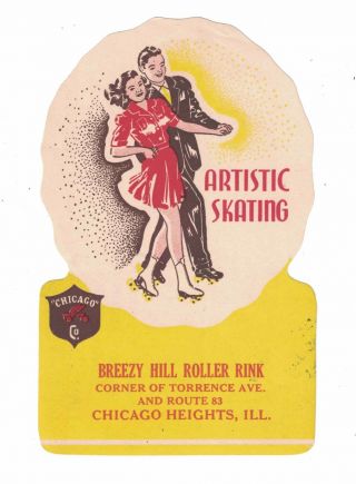 Vintage Roller Skating Label - Breezy Hill Roller Rink Chicago Heights,  Il 2