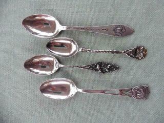 4 Sterling Silver Souvenir Demitasse Spoons Hawaii,  Oklahome,  Rio Vista Ca.  Euc