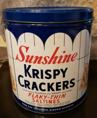 Vintage Round Food Tin Sunshine Krispy Crackers York City Advertising Bakery