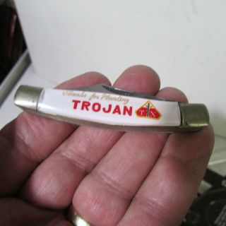 Nos Vintage Trojan Seed Corn Advertising 3 Blade Folding Pocket Knife