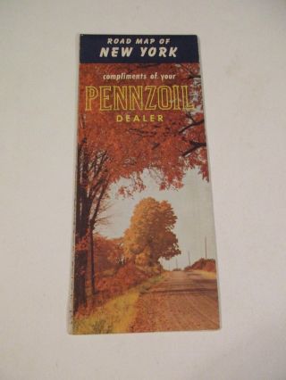 Vintage 1961 Pennzoil York Gas Station Travel Road Map