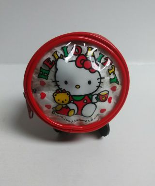 Hello Kitty Sanrio Round Coin Purse 1990 3 " X 3 " Hello Kitty Holding Tea Cup