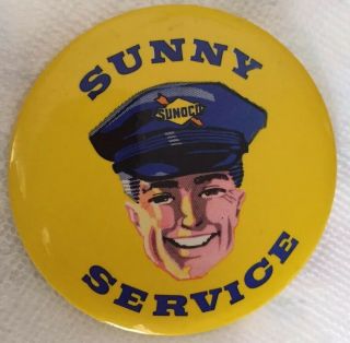 Vintage Sunoco Gas Station Pin Pinback 50’s 60’s 3 1/2” Sunny Service