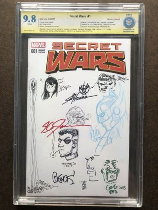 Secret Wars 1 Cbcs 9.  8 Signed And Sketch By 9 Artists Hulk,  Wolverine Daredevil