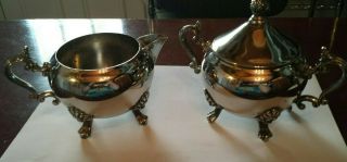 International Silver Co.  Silver Plated Footed Creamer/sugar Bowl W/lid,  Ornate