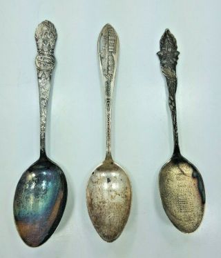 3 Vintage Sterling Silver Souvenir Spoons - Denver,  Sd,  Alabama