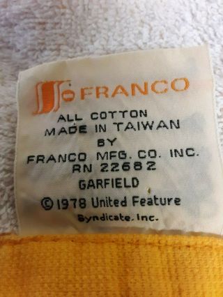 Vintage Franco Garfield Beach Bath Shower Towel Jim Davis 1978 4