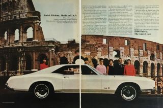 1966 Buick Riviera Gs Made In U.  S.  A.  White Car Vintage Color Photo Print Ad