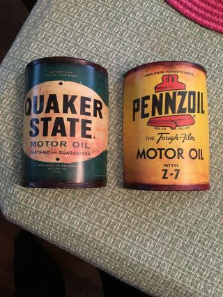Vintage Style Pennzoil Quaker State Metal Oil Cans Wall Decor Man Cave Garage