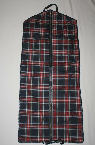 51 " Vintage Red Blue Green Plaid Fabric Zipper Garment Suit Bag Usa