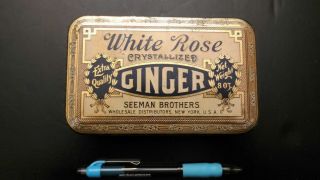 Vintage Hard - To - Find White Rose Crystallized Ginger Tin