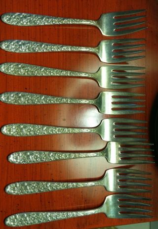 8 National Silver Co.  Narcissus Pattern Salad Forks Silverplate Euc