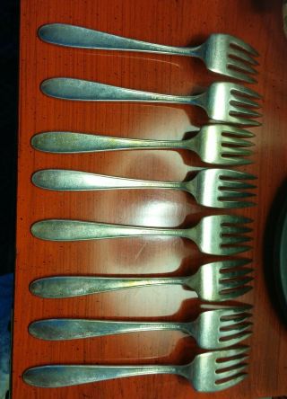 8 National Silver Co.  Narcissus pattern salad forks silverplate EUC 2