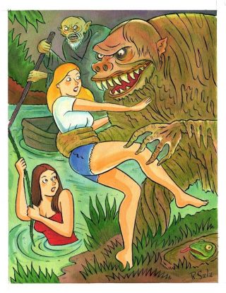 Richard Sala Watercolor & Ink Art 11x14 Monster Horror Swamp Creature