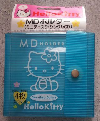 Hello Kitty Md Case Minidisc Holder 4 Pockets Cute See - Thru Blue Color Japan