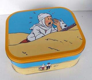 Rare Tintin Snowy Land Of Black Gold Metal Cookie Box Delacre 2009 Near