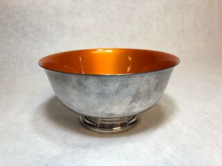 Vintage Reed & Barton Silver Plate Orange Enamel Pedestal Bowl No.  1120 And Tag