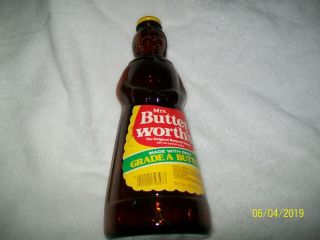 Aunt Jemima Mrs Butterworth Amber Brown Glass Syrup Bottle Metal Lid 36oz