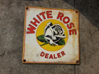 Porcelain White Rose Enamel Sign 6 " X 6 " Inches