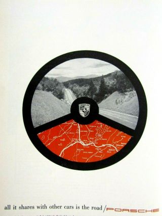 1960 Porsche Steering Wheel & Road Print Ad 8.  5 X 11 "