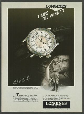 Longines Times The Winner - Charles A.  Lindbergh - 1989 Vintage Print Ad