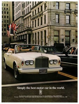 1986 Rolls - Royce Convertible Vintage Print Ad White Car Photo Best En