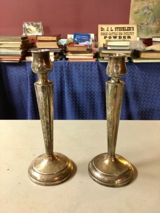 William R.  Elfers C.  1930’s Art Deco Sterling Silver Candle Holders 7 3/4”