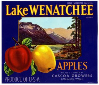 Lake Wenatchee 1930s Cashmere Washington Old Apple Fruit Crate Label