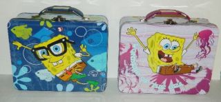 Spongebob Squarepants Large Carry All Tin Tote Lunchboxes Set Of 2