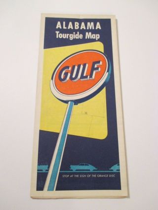 Vintage 1950 Gulf Alabama State Highway Gas Service Station Travel Road Map