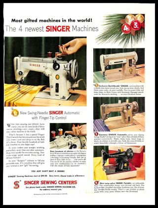 1956 Singer Automatic Sewing Machine Vintage Print Ad Needle Crafting Christmas