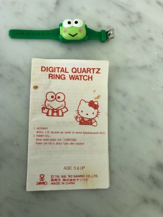 Vintage Sanrio Hello Kitty Keroppi Frog Ring Watch W/ Instructions