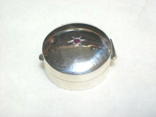 Vintage Sterling Round Pill Box With Ruby Th 925 Mark 10.  4 Grams