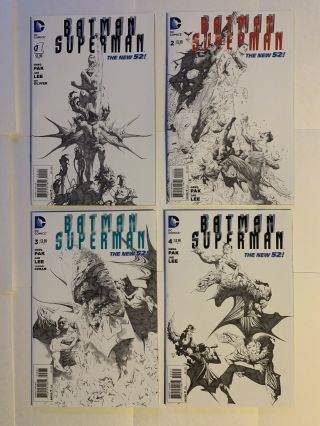 Batman Superman 1,  2,  3,  4 Black & White Sketch Variant 1 In 100