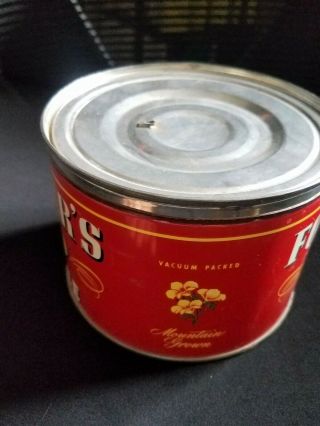 VINTAGE 1946 SHIP FLOWERS BRIGHT RED FOLGER ' S 1 POUND COFFEE TIN CAN 3