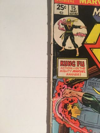 Marvel Premiere 15 Volume 1 1st Appearance of Iron Fist - Key Issue.  G/VG 2