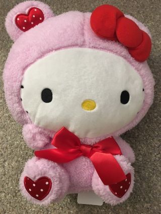 Hello Kitty Pink Plush Red Bow Hearts Round 1 Nwt