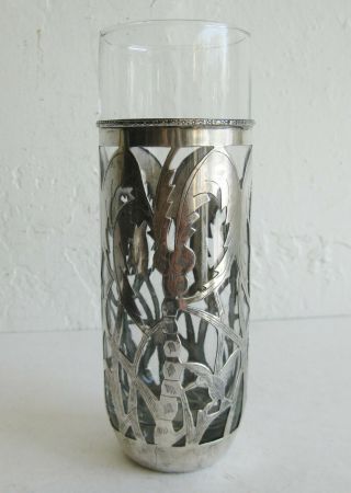 Vintage Mexican 900 Sterling Silver Tropical Palm Tree Glass Overlay