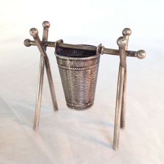 Antique Continental Germany 800 Solid Silver Toothpick Holder Basket On Trestle