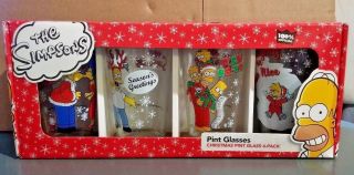 The Simpsons Pint Glasses Set Of 4 Christmas 100 Official Bart Homer Usa 2011